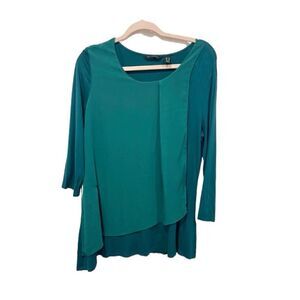 H By Halston, long sleeve green jade assymetrical double layer top size S